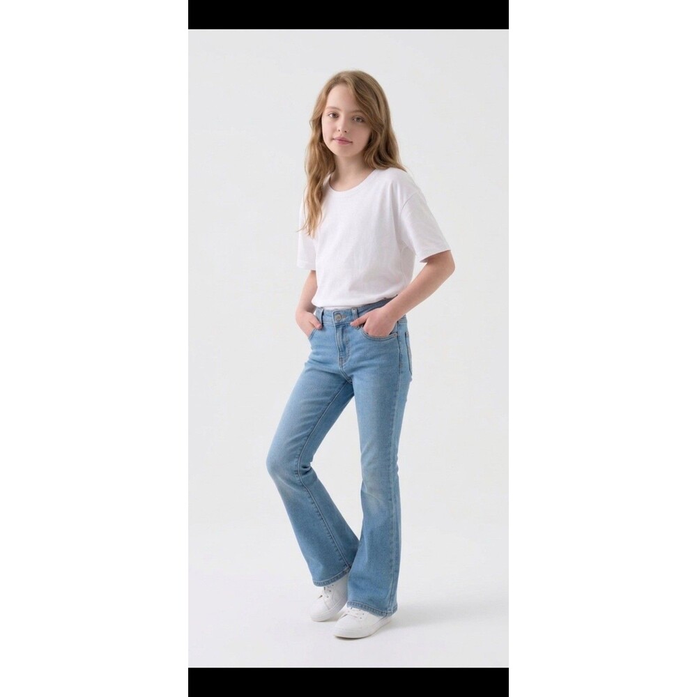 Levi's 726 High Rise Flare Jeans Girls Sz 8 Blue Stretch Denim Adjustable Waist